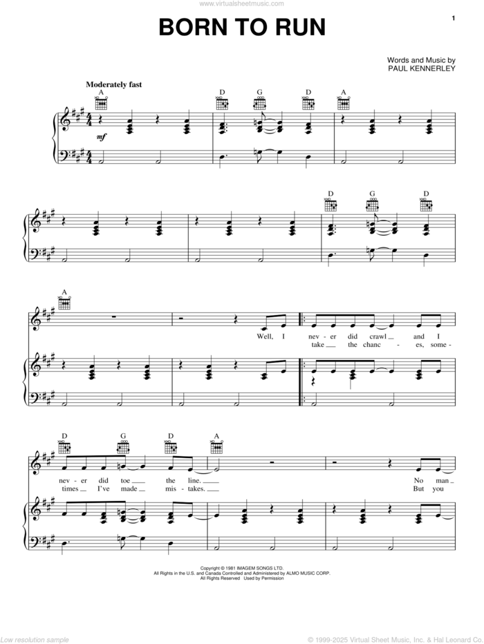 Born To Run sheet music for voice, piano or guitar by Emmylou Harris and Paul Kennerley, intermediate skill level
