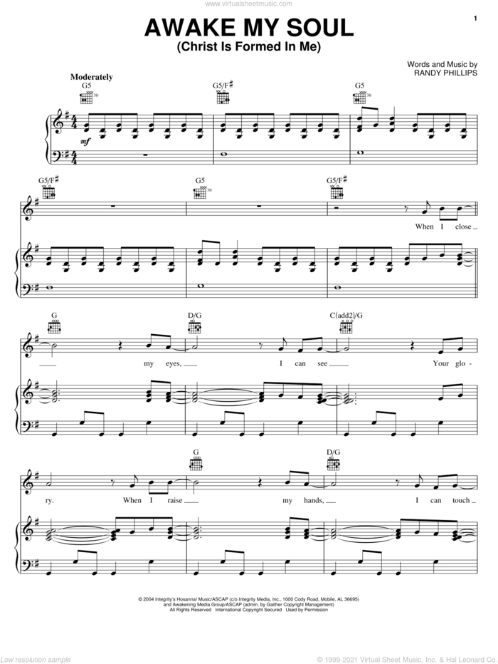 Awake My Soul (Christ Is Formed In Me) sheet music for voice, piano or guitar by Phillips, Craig & Dean and Randy Phillips, intermediate skill level