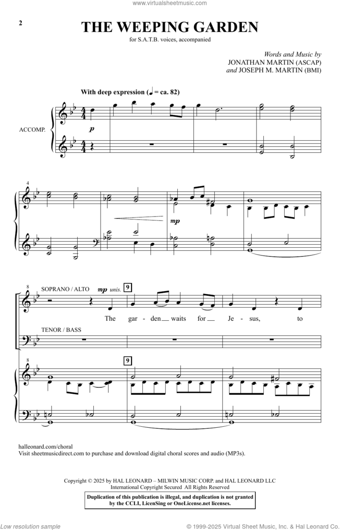 The Weeping Garden sheet music for choir (SATB: soprano, alto, tenor, bass) by Joseph M. Martin, Jonathan Martin and Jonathan Martin and Joseph M. Martin, intermediate skill level