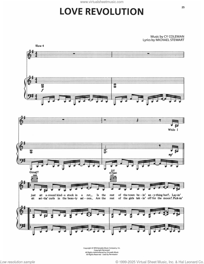 Love Revolution (from I Love My Wife) sheet music for voice, piano or guitar by Cy Coleman and Michael Stewart, intermediate skill level
