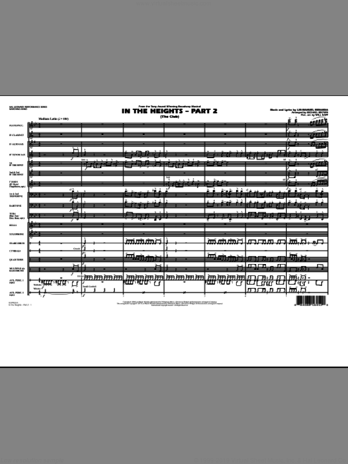 In The Heights: Part 2 (The Club) (COMPLETE) sheet music for marching band by Lin-Manuel Miranda, Michael Brown and Will Rapp, intermediate skill level