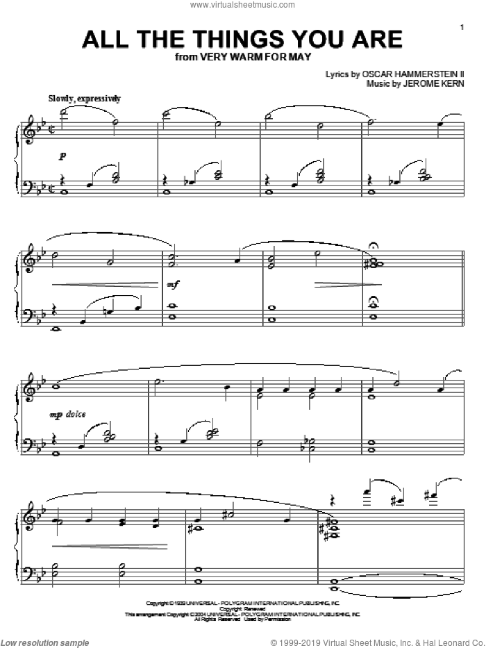 All The Things You Are (arr. Phillip Keveren), (intermediate) sheet music for piano solo by Jerome Kern, Phillip Keveren and Oscar II Hammerstein, wedding score, intermediate skill level