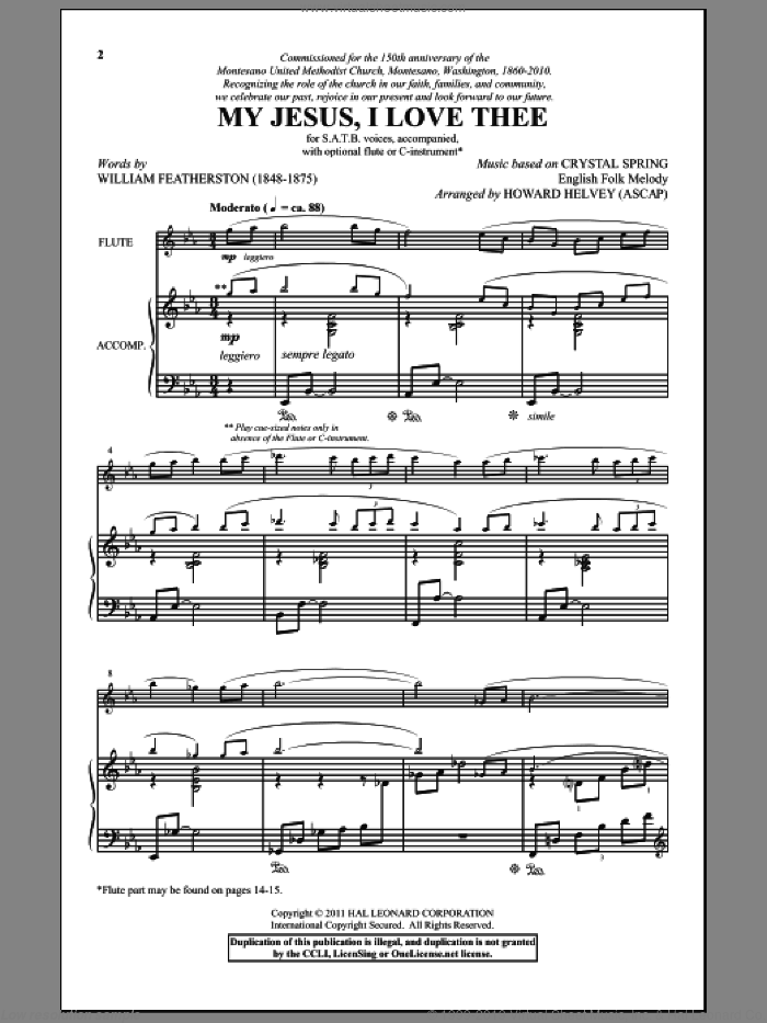 My Jesus, I Love Thee sheet music for choir (SATB: soprano, alto, tenor, bass) by Howard Helvey, William Featherstone and Miscellaneous, intermediate skill level