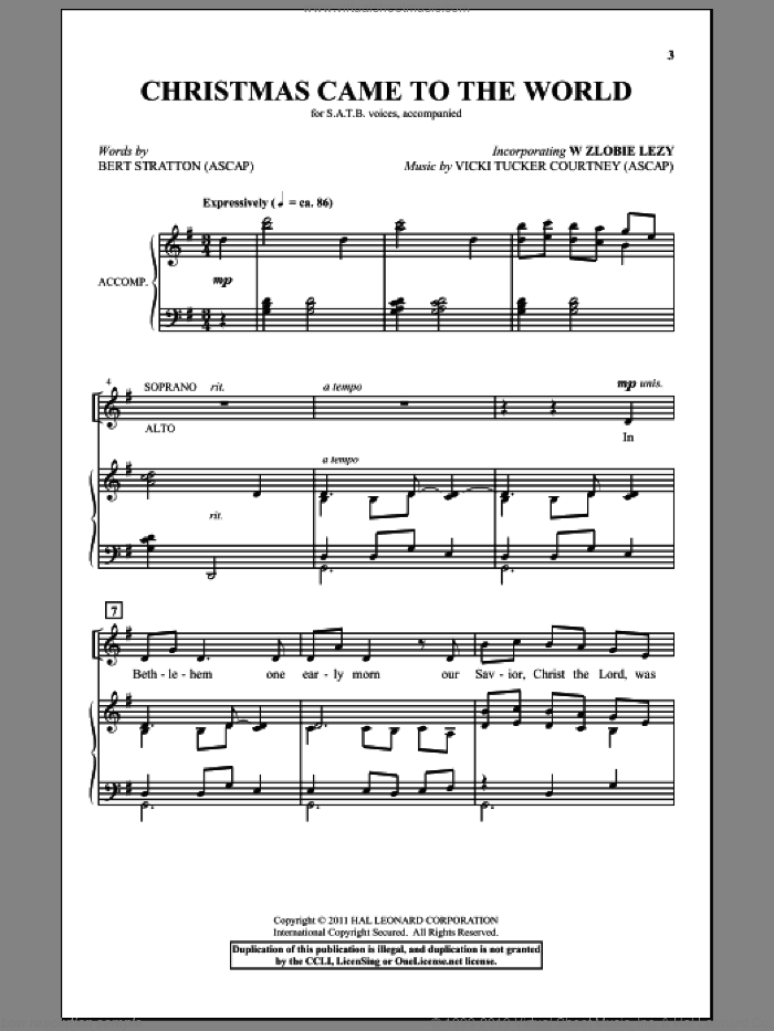 Christmas Came To The World sheet music for choir (SATB: soprano, alto, tenor, bass) by Vicki Tucker Courtney and Bert Stratton, intermediate skill level