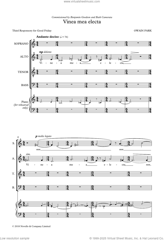 Vinea mea electa sheet music for choir (SATB: soprano, alto, tenor, bass) by Owain Park, classical score, intermediate skill level