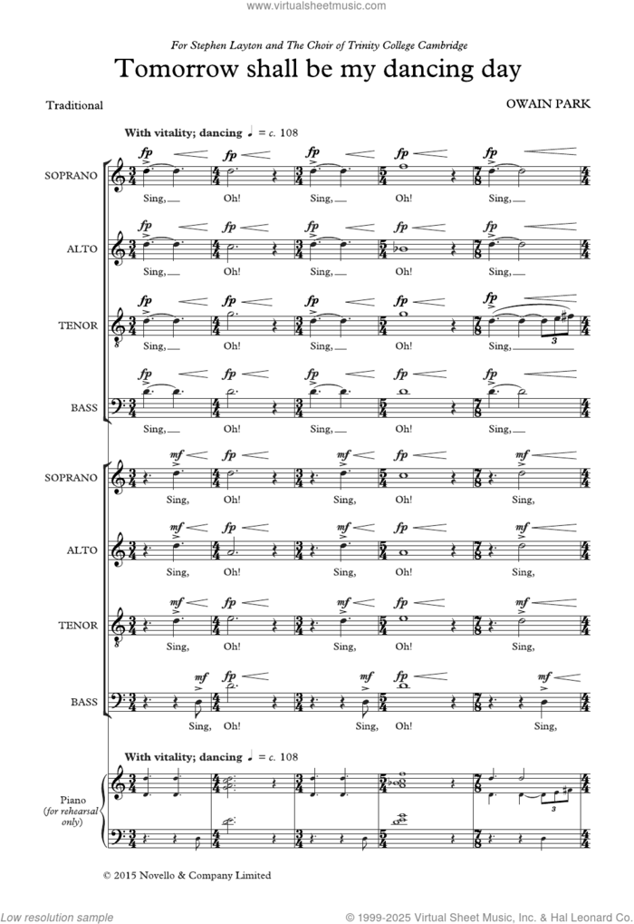 Tomorrow Shall Be My Dancing Day sheet music for choir (SATB: soprano, alto, tenor, bass) by Owain Park, classical score, intermediate skill level
