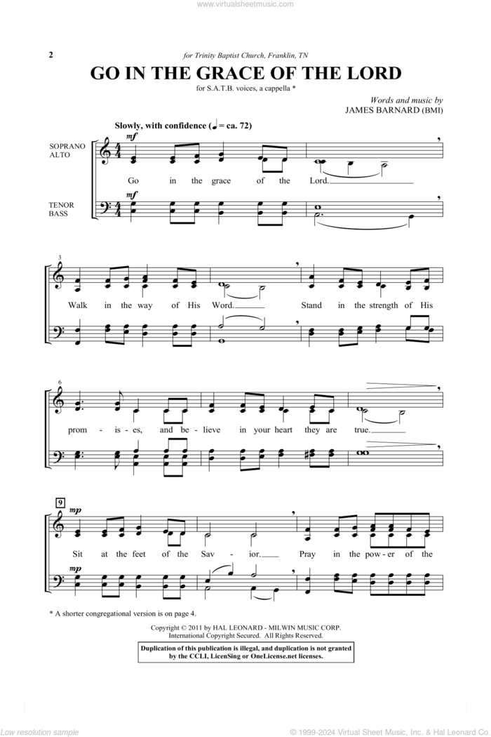 Go In The Grace Of The Lord sheet music for choir (SATB: soprano, alto, tenor, bass) by James Barnard, intermediate skill level