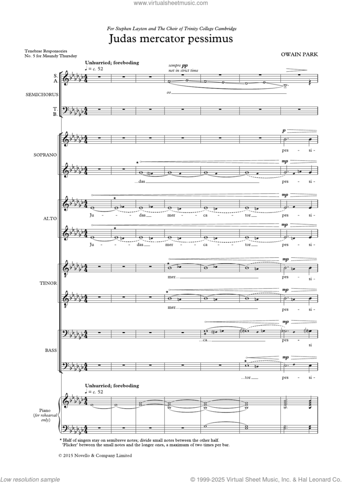 Judas Mercator Pessimus sheet music for choir (SATB: soprano, alto, tenor, bass) by Owain Park, classical score, intermediate skill level