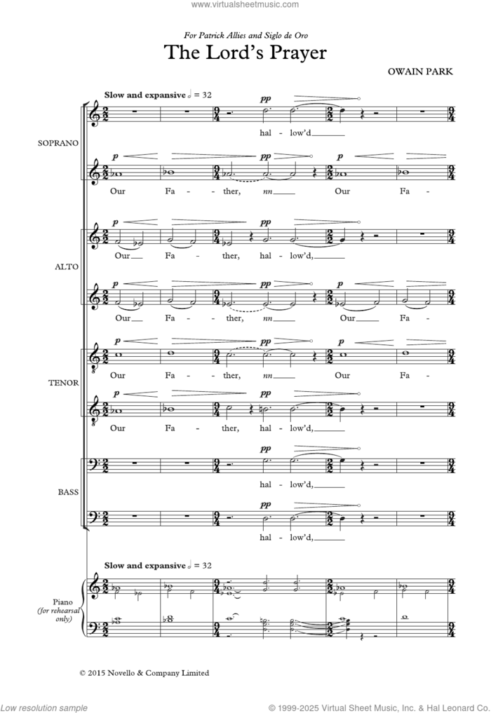 The Lord's Prayer sheet music for choir (SATB: soprano, alto, tenor, bass) by Owain Park, classical score, intermediate skill level