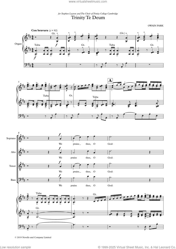 Trinity Te Deum sheet music for choir (SATB: soprano, alto, tenor, bass) by Owain Park, classical score, intermediate skill level