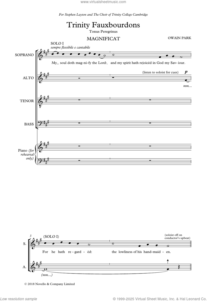 Trinity Fauxbourdons sheet music for choir (SATB: soprano, alto, tenor, bass) by Owain Park, classical score, intermediate skill level