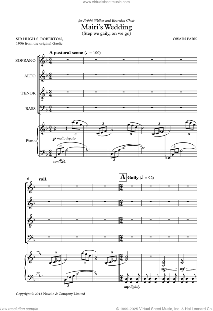 Mairi's Wedding (Step we gaily, on we go) sheet music for choir (SATB: soprano, alto, tenor, bass) by Owain Park, classical score, intermediate skill level