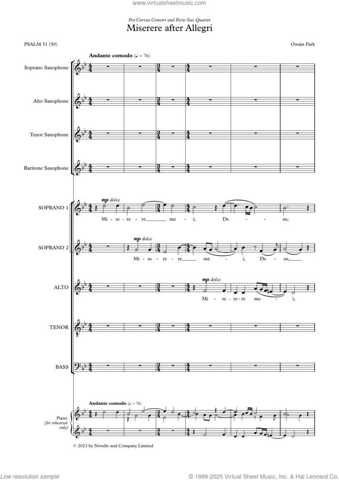 Miserere after Allegri (Score) sheet music for choir (SATB: soprano, alto, tenor, bass) by Owain Park, classical score, intermediate skill level