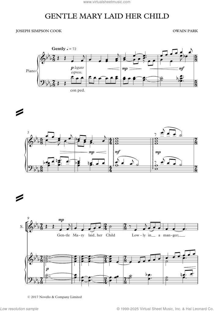 Gentle Mary Laid Her Child sheet music for choir (SATB: soprano, alto, tenor, bass) by Owain Park, classical score, intermediate skill level