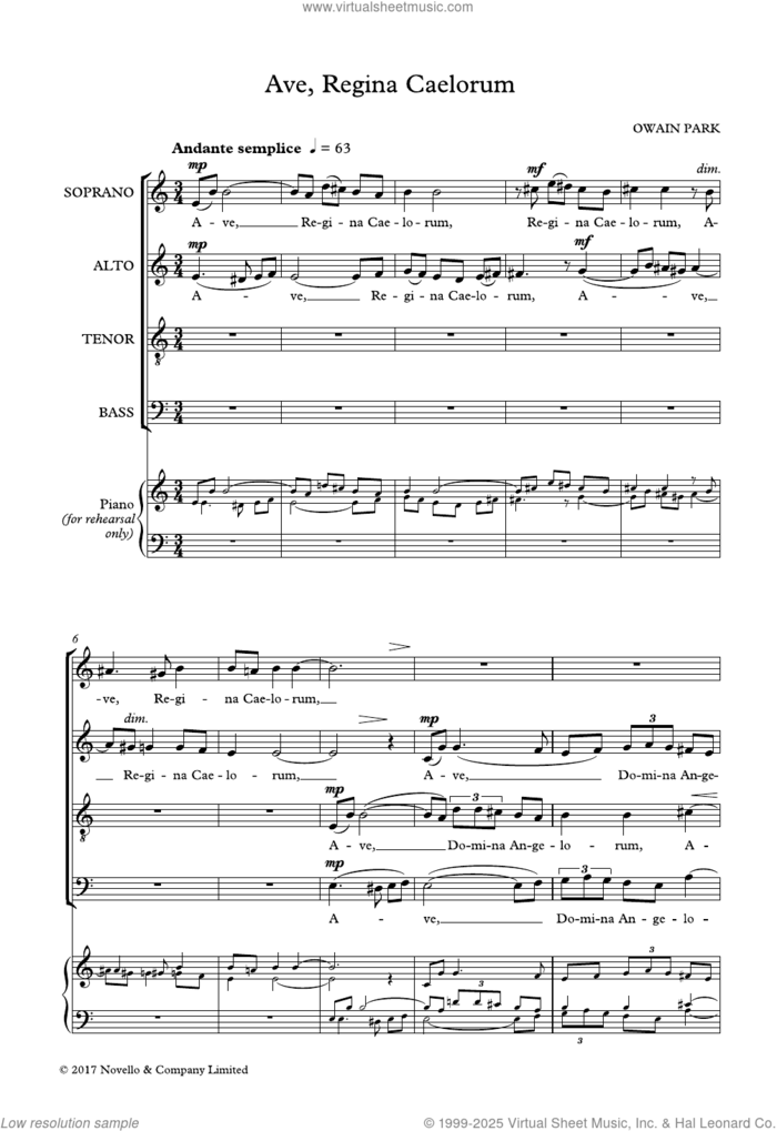 Ave Regina Caelorum sheet music for choir (SATB: soprano, alto, tenor, bass) by Owain Park, classical score, intermediate skill level