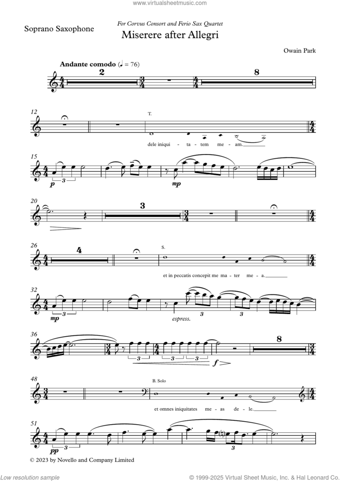 Miserere after Allegri (Parts) (complete set of parts) sheet music for other instruments by Owain Park, classical score, intermediate skill level