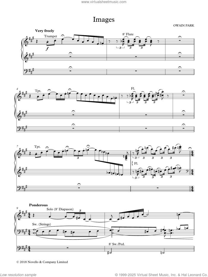 Images sheet music for organ by Owain Park, classical score, intermediate skill level