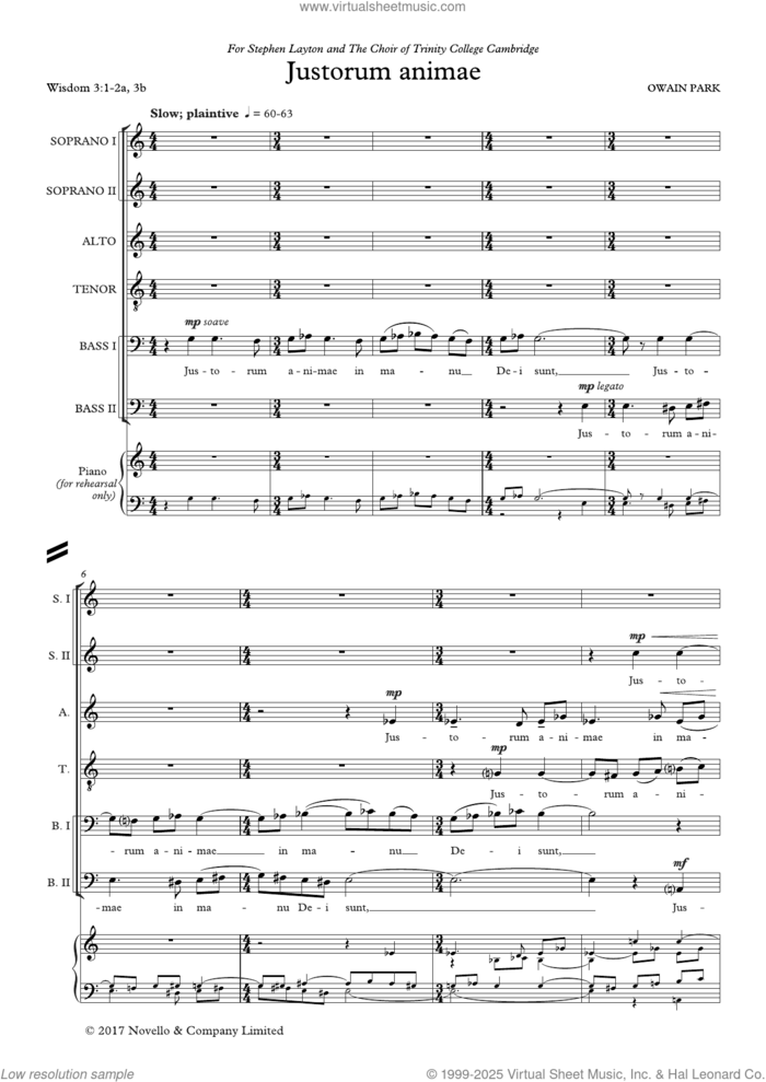 Justorum Animae sheet music for choir (SATB: soprano, alto, tenor, bass) by Owain Park, classical score, intermediate skill level