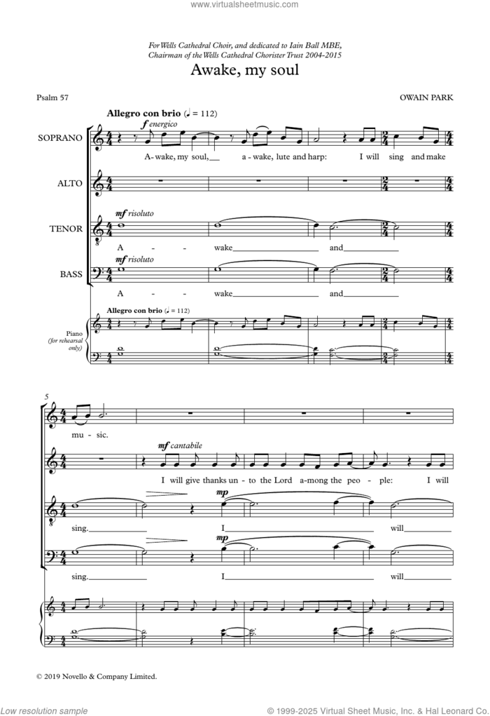 Awake, my soul sheet music for choir (SATB: soprano, alto, tenor, bass) by Owain Park, classical score, intermediate skill level