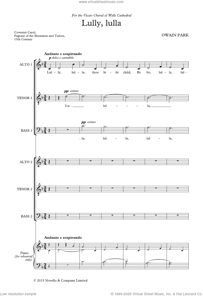 Lully, Lulla sheet music for choir (ATB) by Owain Park, classical score, intermediate skill level