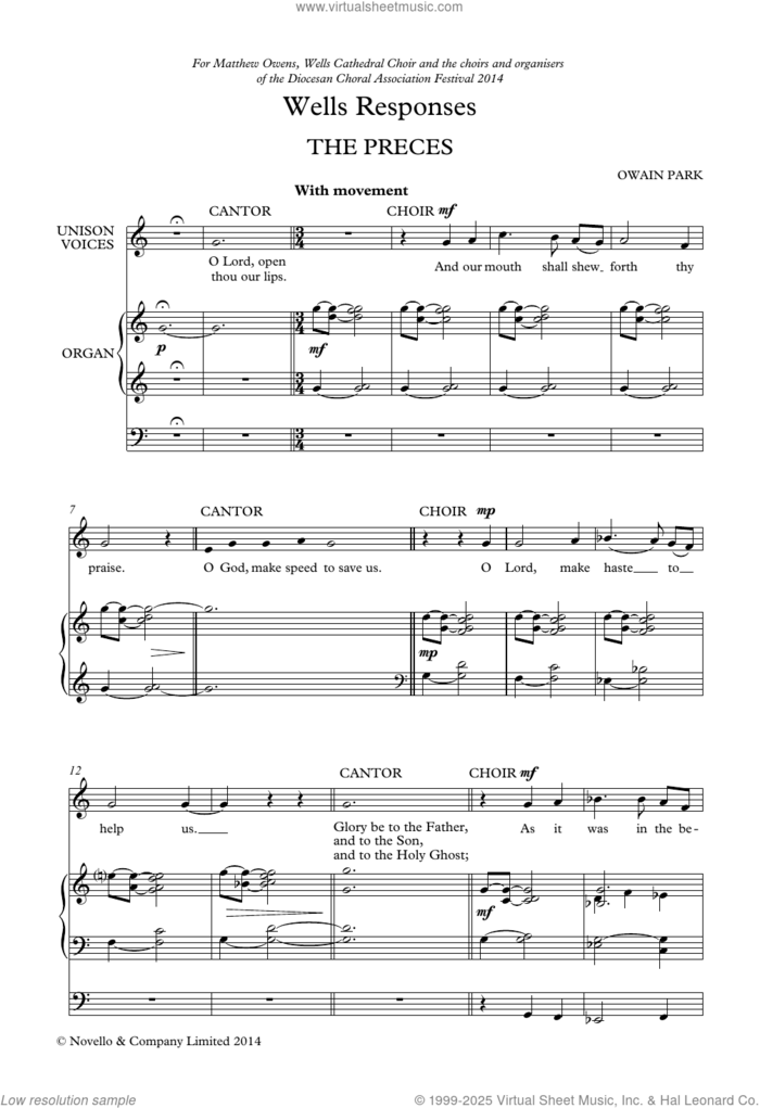 Wells Responses sheet music for choir (Unison) by Owain Park, classical score, intermediate skill level