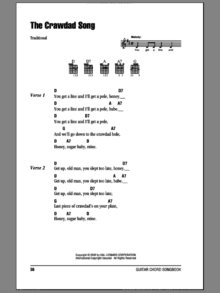 The Crawdad Song sheet music for guitar (chords), intermediate skill level
