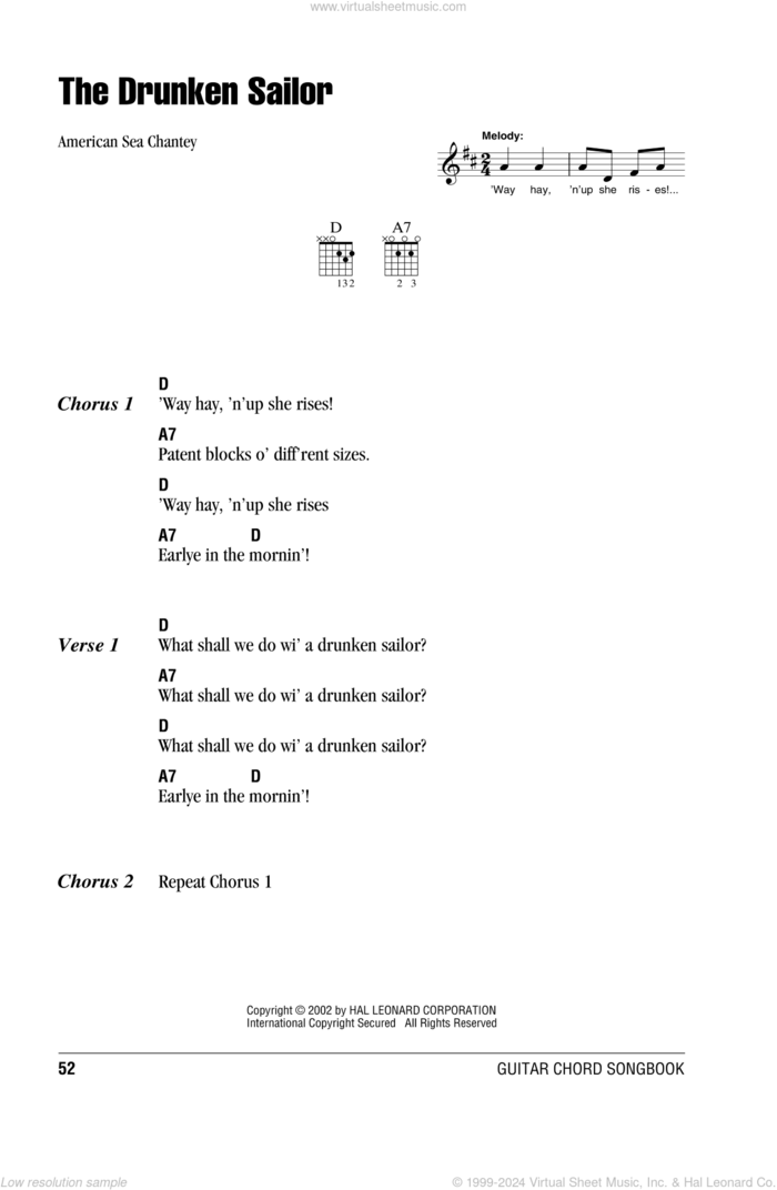 What Shall We Do With The Drunken Sailor sheet music for guitar (chords) by American Sea Chantey and Miscellaneous, intermediate skill level