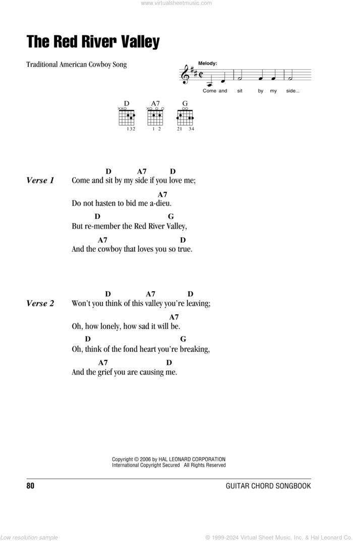 The Red River Valley sheet music for guitar (chords), intermediate skill level