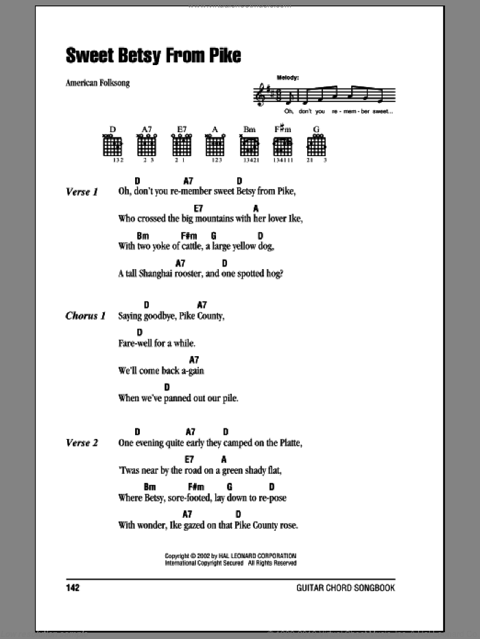 Sweet Betsy From Pike sheet music for guitar (chords) by American Folksong, intermediate skill level