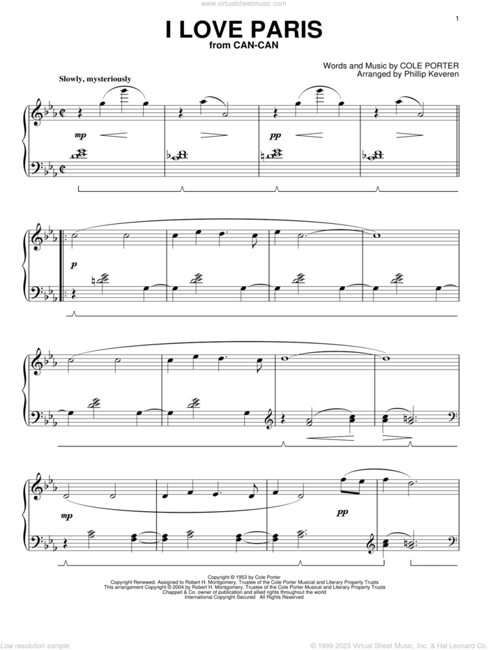 I Love Paris (arr. Phillip Keveren) sheet music for piano solo by Cole Porter and Phillip Keveren, intermediate skill level