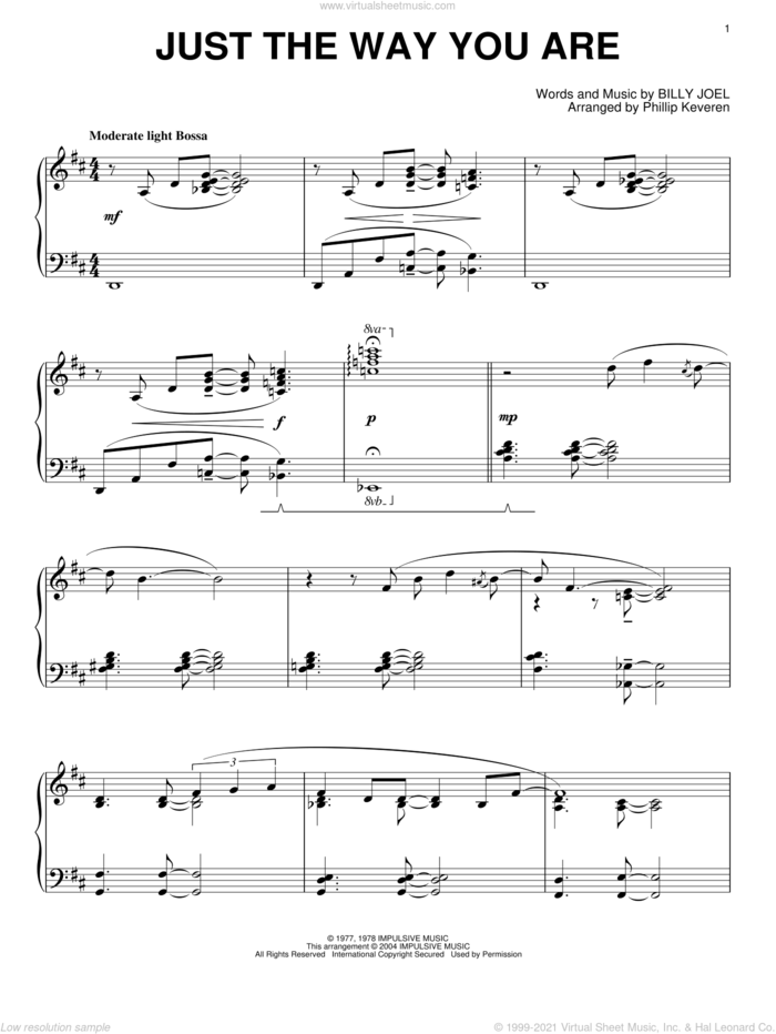 Just The Way You Are (arr. Phillip Keveren) sheet music for piano solo by Billy Joel and Phillip Keveren, wedding score, intermediate skill level
