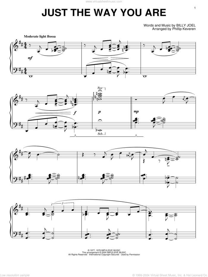 Just The Way You Are (arr. Phillip Keveren) sheet music for piano solo by Billy Joel and Phillip Keveren, wedding score, intermediate skill level