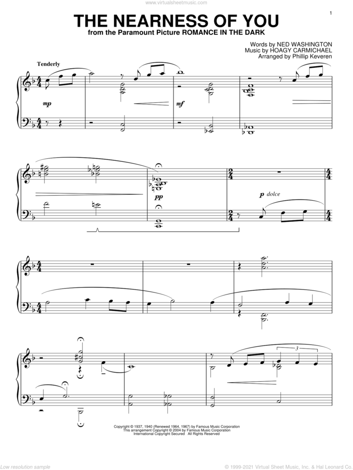 The Nearness Of You (arr. Phillip Keveren) sheet music for piano solo by Hoagy Carmichael, Phillip Keveren and Ned Washington, intermediate skill level