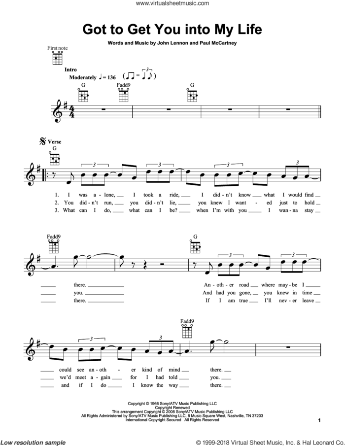 Got To Get You Into My Life sheet music for ukulele by The Beatles, John Lennon and Paul McCartney, intermediate skill level