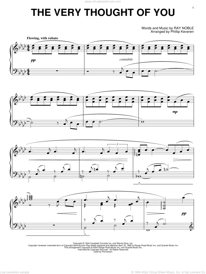 The Very Thought Of You (arr. Phillip Keveren) sheet music for piano solo by Ray Noble, Phillip Keveren, Kate Smith, Nat King Cole, Ray Conniff and Ricky Nelson, wedding score, intermediate skill level