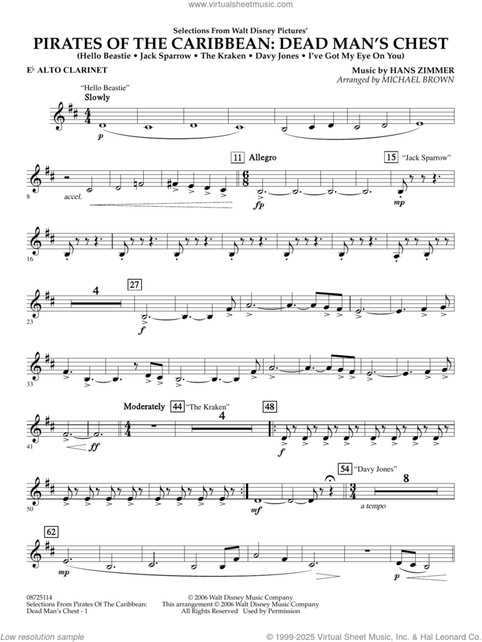 Pirates of the Caribbean: Dead Man's Chest (Selections from) (arr. Brown) sheet music for concert band (Eb alto clarinet) by Hans Zimmer and Michael Brown, intermediate skill level