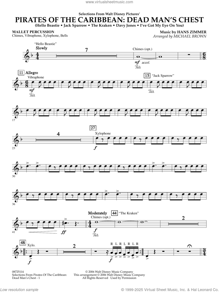 Pirates of the Caribbean: Dead Man's Chest (Selections from) (arr. Brown) sheet music for concert band (mallet percussion) by Hans Zimmer and Michael Brown, intermediate skill level