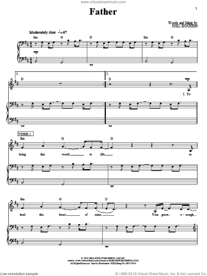 Father sheet music for voice, piano or guitar by Hillsong United and Joel Houston, intermediate skill level