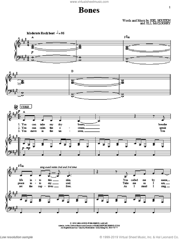 Bones sheet music for voice, piano or guitar by Hillsong United, Jill McCloghry and Joel Houston, intermediate skill level
