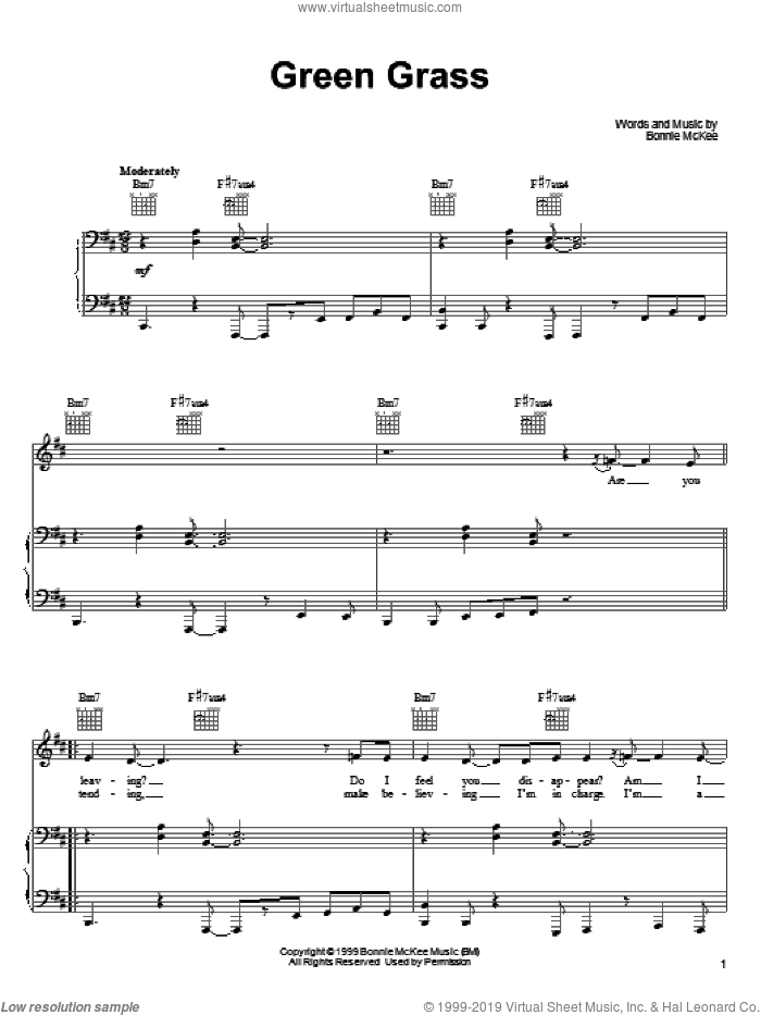 Green Grass sheet music for voice, piano or guitar by Bonnie McKee, intermediate skill level