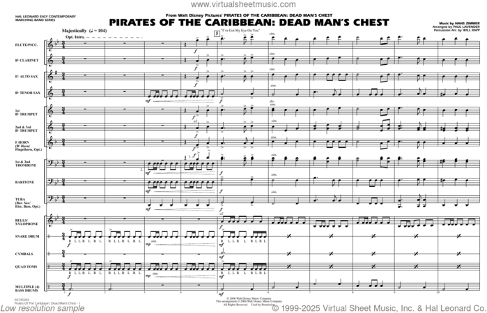 Pirates of the Caribbean: Dead Man's Chest (arr. Lavender and Rapp) sheet music for marching band (full score) by Hans Zimmer and Paul Lavender and Will Rapp, intermediate skill level