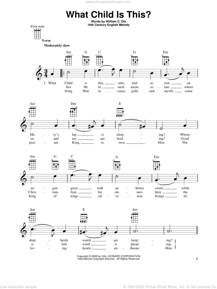 What Child Is This? sheet music for ukulele by William Chatterton Dix and Miscellaneous, intermediate skill level