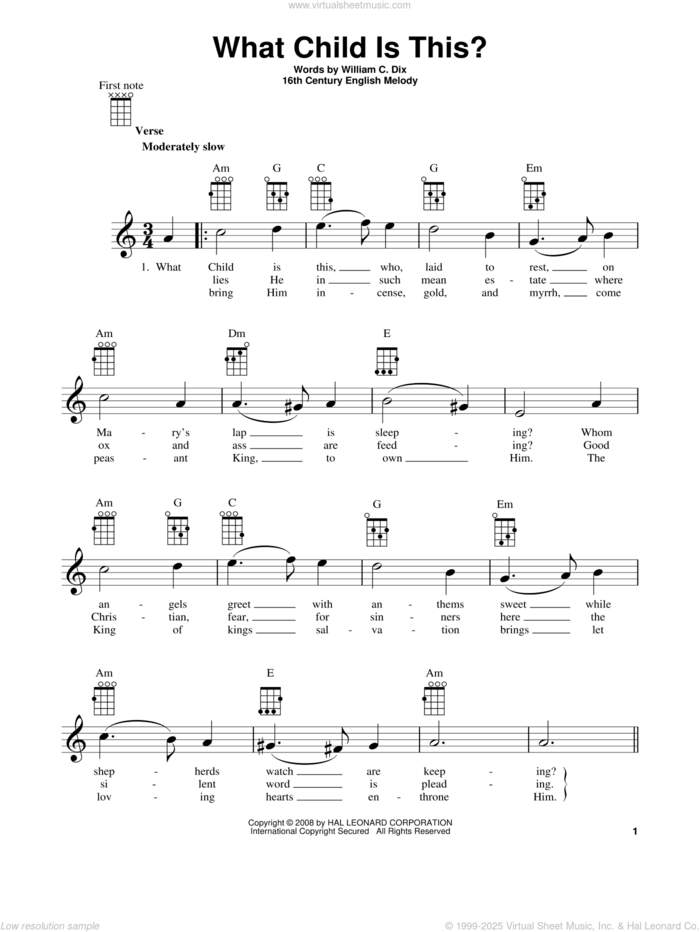 What Child Is This? sheet music for ukulele by William Chatterton Dix and Miscellaneous, intermediate skill level