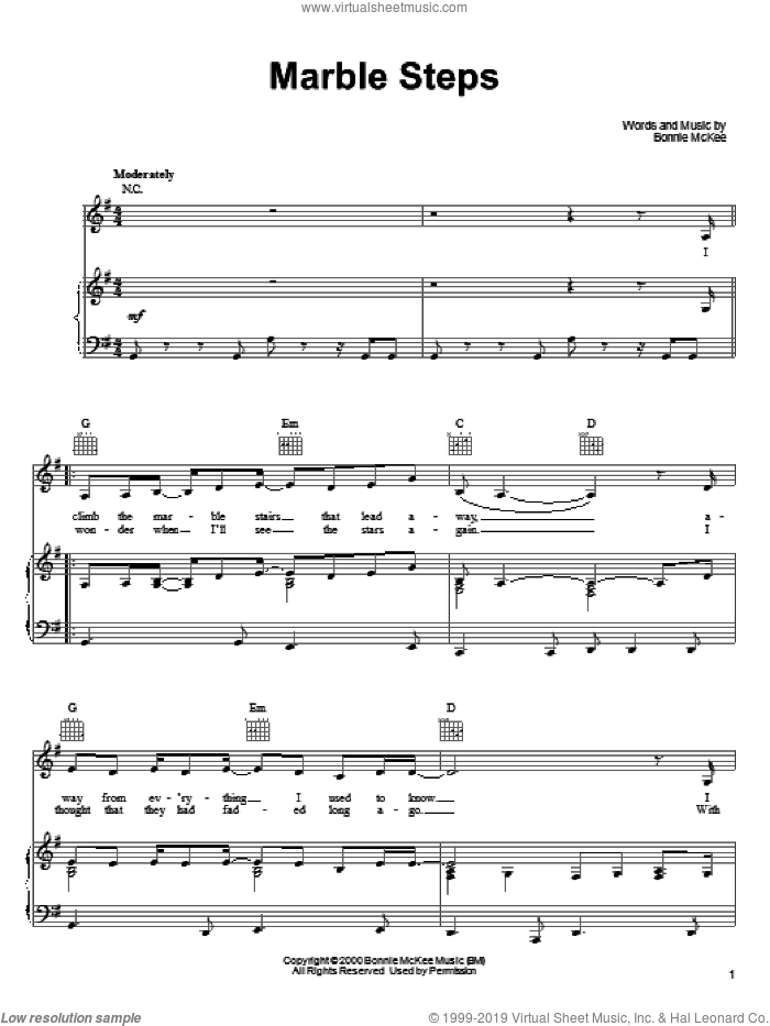 Marble Steps sheet music for voice, piano or guitar by Bonnie McKee, intermediate skill level
