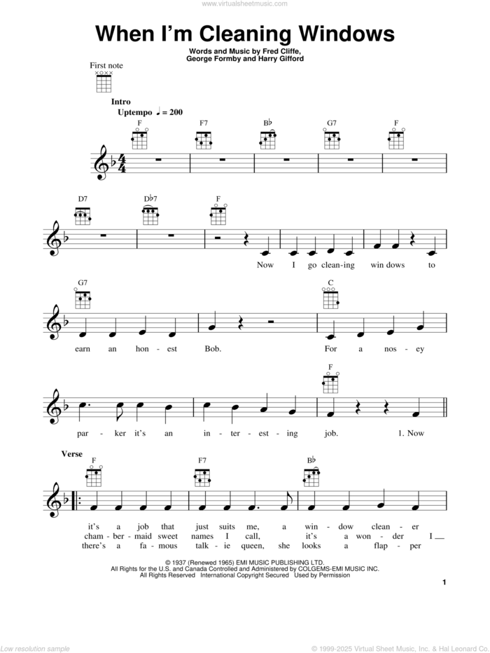 When I'm Cleaning Windows (from The Daily Ukulele) sheet music for ukulele by George Formby, Fred Cliffe and Harry Gifford, intermediate skill level