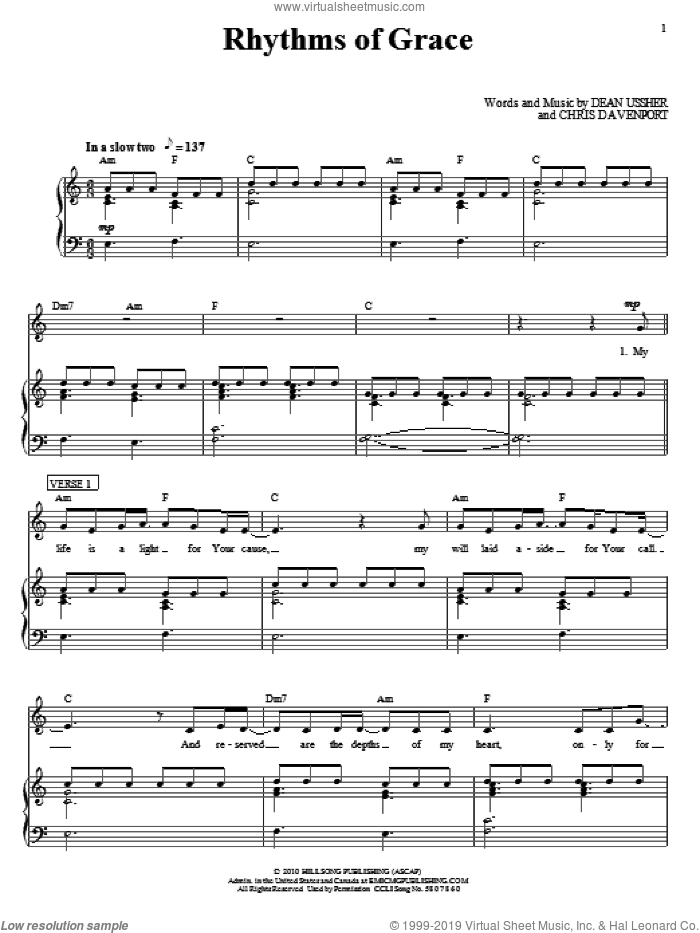 Rhythms Of Grace sheet music for voice, piano or guitar by Hillsong United, Chris Davenport and Dean Ussher, intermediate skill level