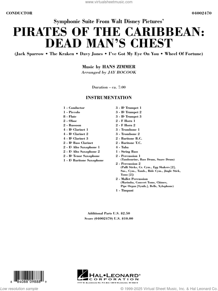 Symphonic Suite from Pirates of the Caribbean: Dead Man's Chest (arr.Bocook) sheet music for concert band (percussion 1) by Hans Zimmer and Jay Bocook, intermediate skill level