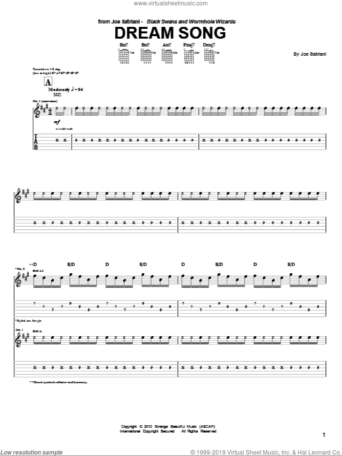 Dream Song sheet music for guitar (tablature) by Joe Satriani, intermediate skill level