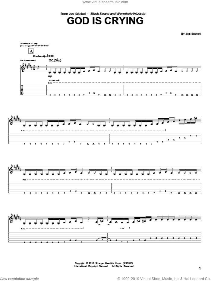God Is Crying sheet music for guitar (tablature) by Joe Satriani, intermediate skill level