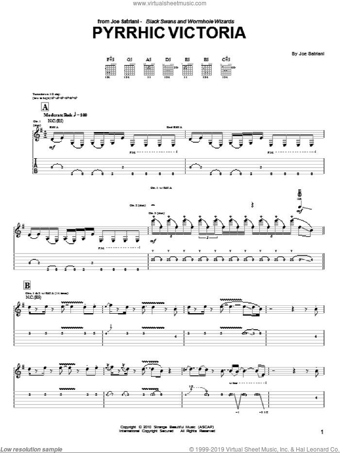 Pyrrhic Victoria sheet music for guitar (tablature) by Joe Satriani, intermediate skill level